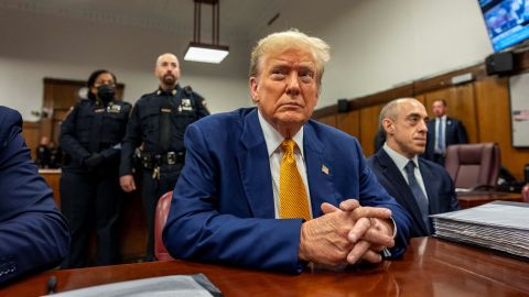 Republican presidential candidate, former U.S. President Donald Trump sits inside Manhattan Criminal Court room waiting for the start of the proceedings of his criminal trial at the New York State Supreme Court in New York, New York, Thursday, May, 2, 2024.