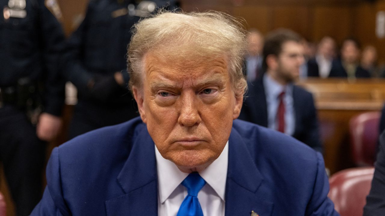 Former US President Donald Trump sits in the courtroom at Manhattan criminal court in New York, US, on Friday, May 3, 2024. Trump faces 34 felony counts of falsifying business records as part of an alleged scheme to silence claims of extramarital sexual encounters during his 2016 presidential campaign. Jeenah Moon/Pool via REUTERS