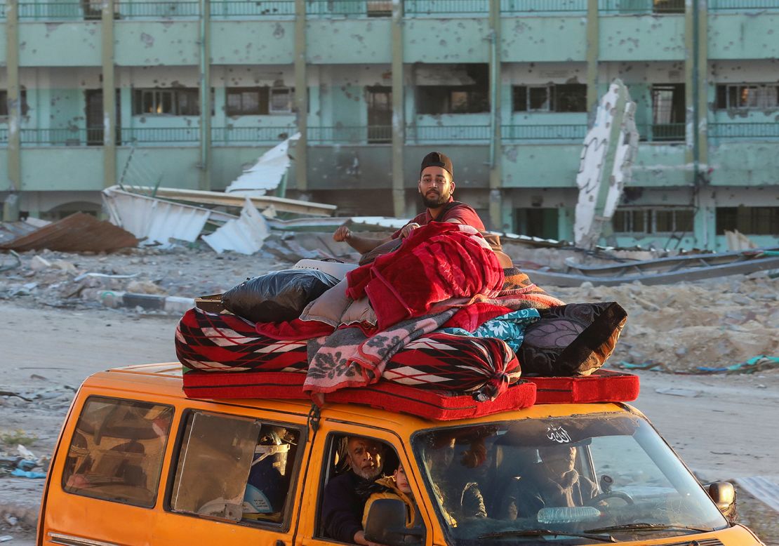 A displaced Palestinian, who fled Rafah after the Israeli military ordered the evacuation of civilians, sits on a vehicle, in Khan Younis in southern Gaza on May 6, 2024.