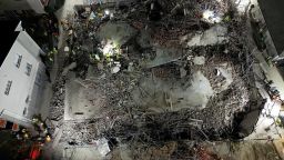 A drone view of the scene of a building collapse where several construction workers are thought to be trapped in George, South Africa May 6, 2024.