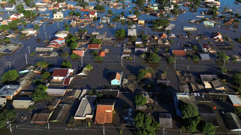 A drone view shows the flooded neighborhood of Mathias Velho in Canoas, Rio Grande do Sul state, Brazil May 9, 2024.