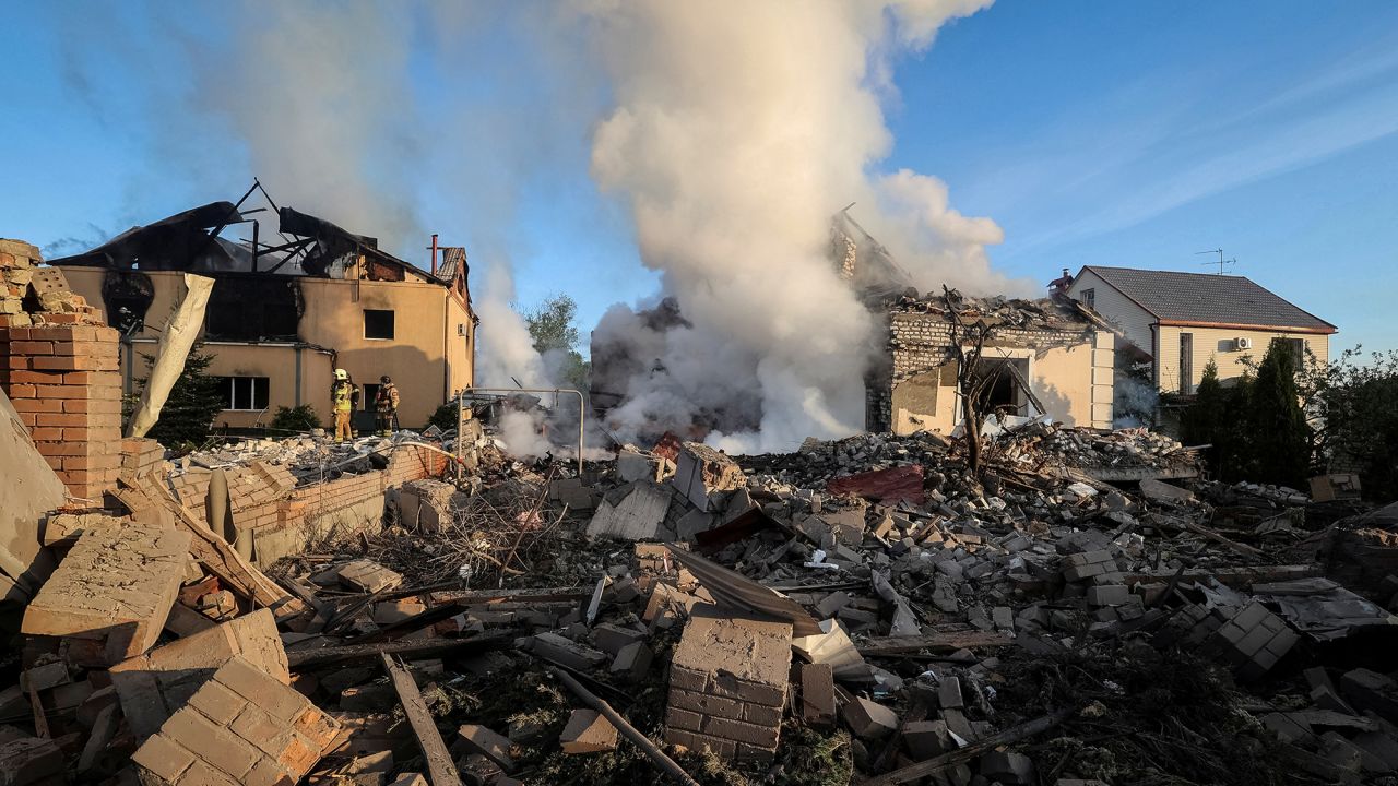 Firefighters work at a site of a Russian missile strike, amid Russia's attack on Ukraine, in Kharkiv, Ukraine May 10, 2024. REUTERS/Vyacheslav Madiyevskyy