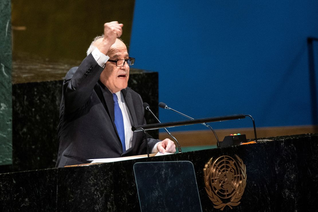 Palestinian Ambassador to the United Nations Riyad Mansour at the UN in New York City on May 10, 2024.