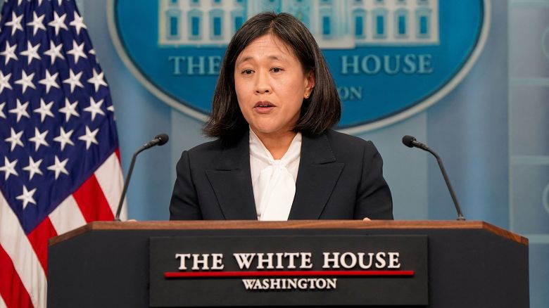 U.S. Trade Representative Katherine Tai speaks during a press briefing at the White House in Washington, U.S., May 14, 2024. REUTERS/Elizabeth Frantz