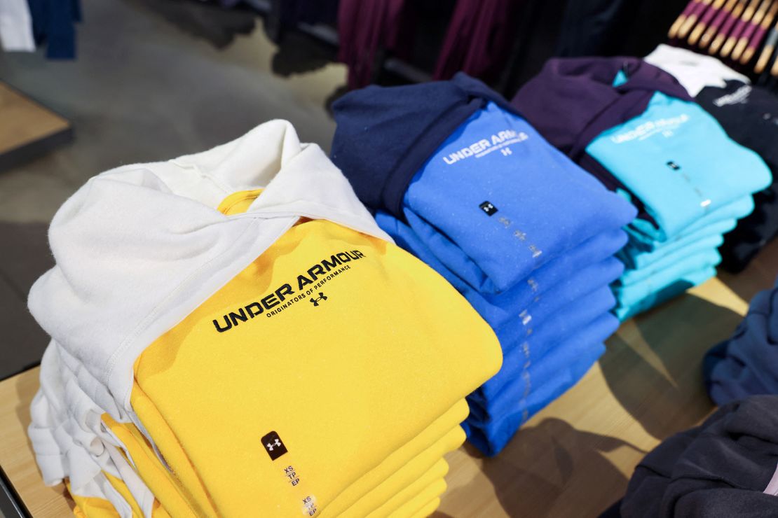 Under Armour clothing is seen for sale in a store in Manhattan, New York, on February 7, 2022.