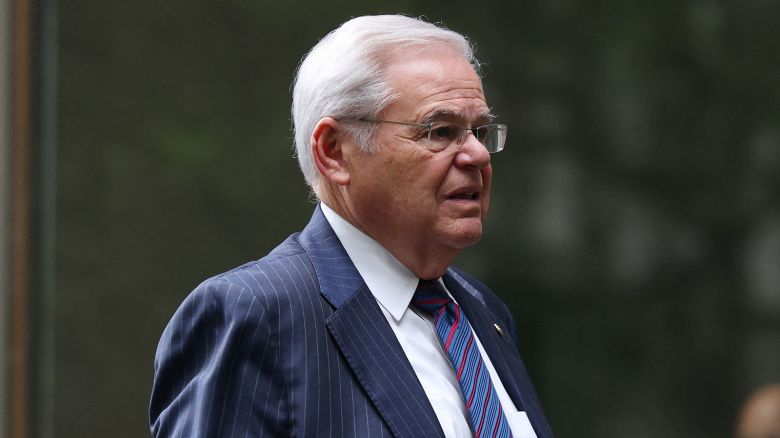 New Jersey Sen. Bob Menendez arrives at federal court in New York City on May 16, 2024, for his bribery trial.