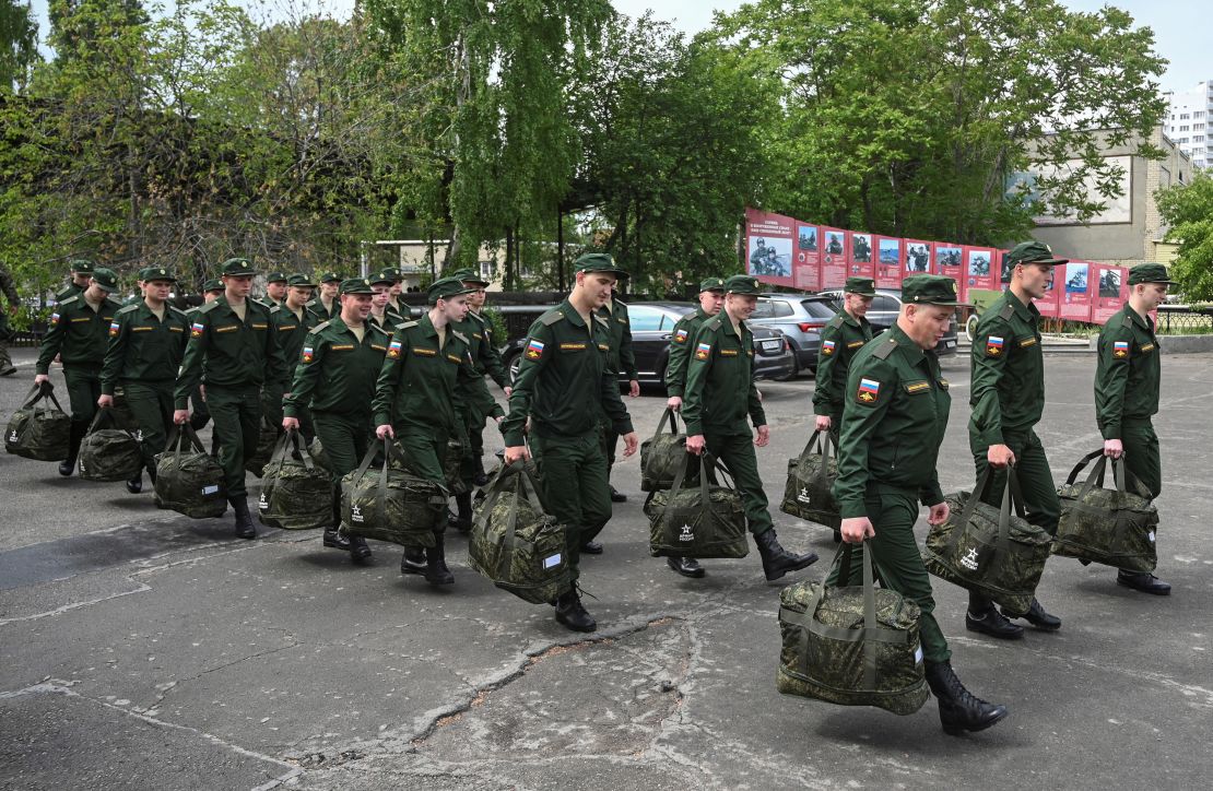 Russian conscripts called up for military service depart for garrisons from a recruitment centre in Bataysk, Russia on May 16, 2024.