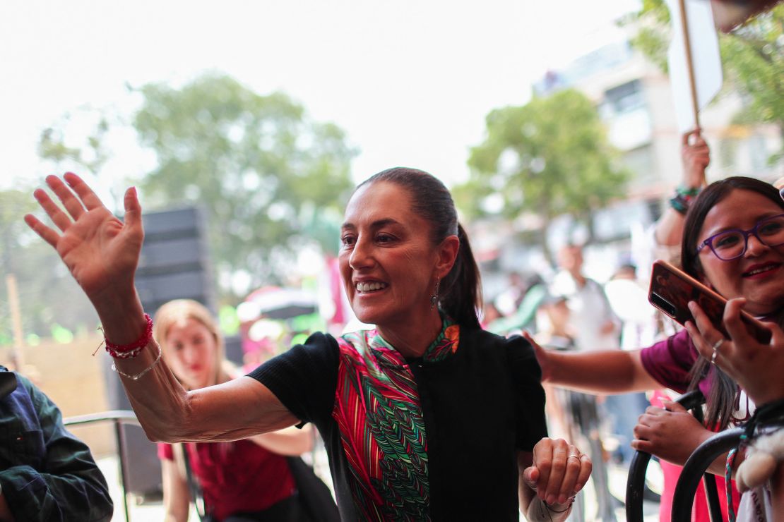 Claudia Sheinbaum, the presidential candidate of the ruling Morena party, during a campaign rally in Mexico City on May 16.