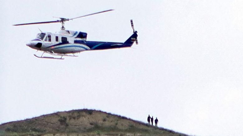 A helicopter carrying Iran's President Ebrahim Raisi takes off, near the Iran-Azerbaijan border, May 19, 2024.