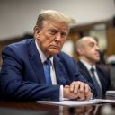 MAY 20, 2024 - NEW YORK, NY: Former President Donald Trump, charged with falsifying 34 business records in an attempt to cover up a payment to adult film actress Stormy Daniels, sits in a courtroom before the start of the day's proceedings in Manhattan Criminal Court, 100 Centre St. in Lower Manhattan, May 20, 2024. Dave Sanders/Pool via REUTERS