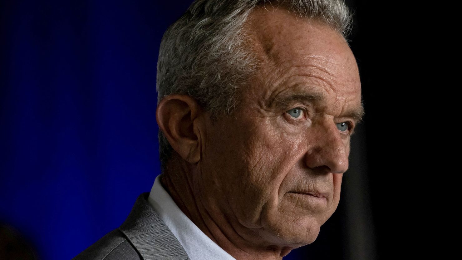 Robert F. Kennedy Jr. takes questions from reporters during a campaign event in Aurora, Colorado, on May 19, 2024.