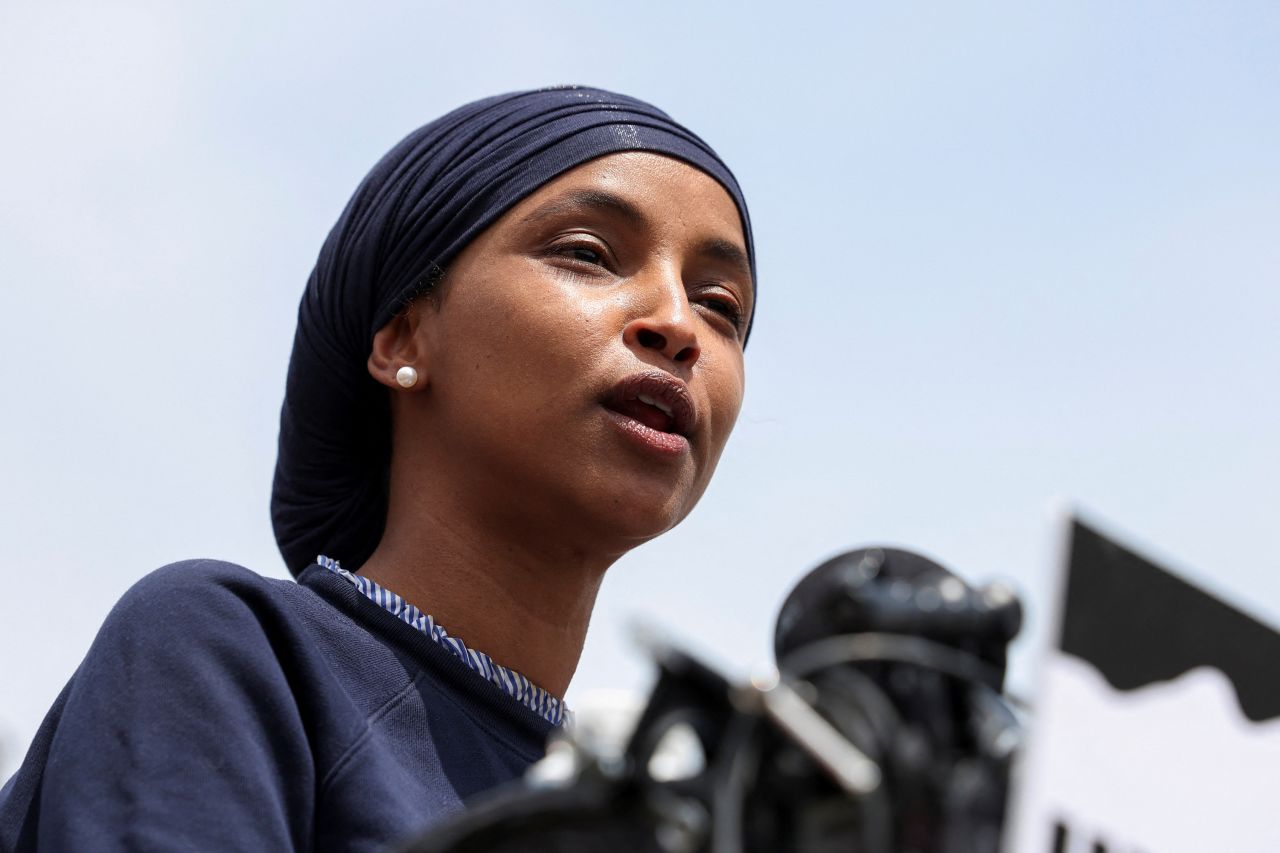 Rep. Ilhan Omar speaks during a press conference in Washington, DC, on May 23.