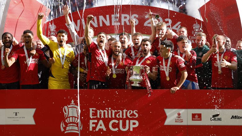Manchester United celebrates winning the FA Cup.
