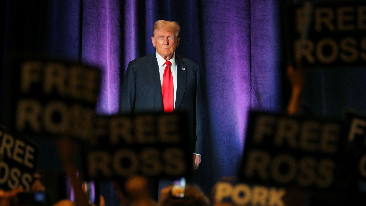 Former U.S. President and Republican presidential candidate Donald Trump attends the Libertarian Party's national convention in Washington, D.C, U.S., May 25, 2024. REUTERS/Brian Snyder