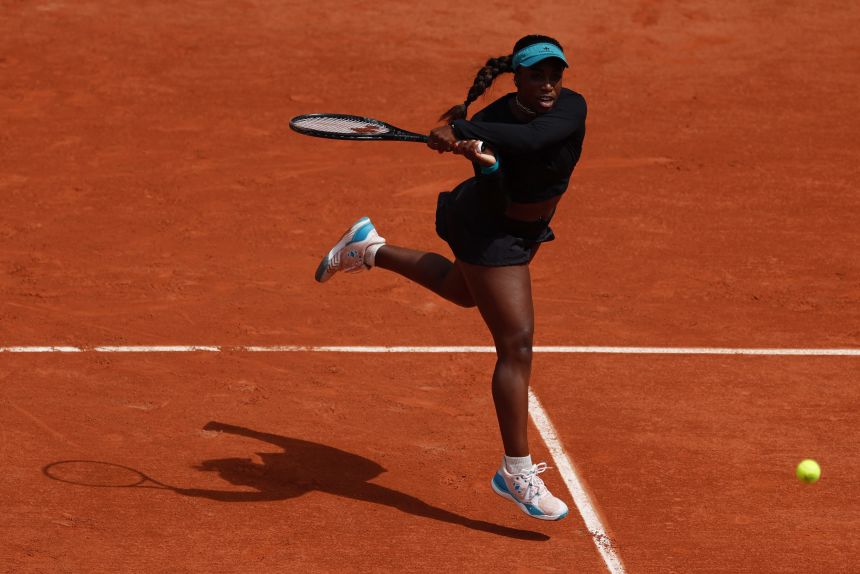 Sachia Vickery in action during her first round match against Tunisia's Ons Jabeur at Roland Garros in Paris on May 27, 2024.