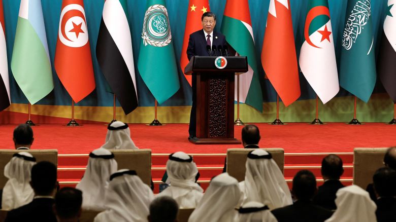 Chinese leader Xi Jinping delivers a speech at the opening ceremony of a ministerial meeting of the China-Arab States Cooperation Forum at the Diaoyutai State Guesthouse in Beijing on Thursday.