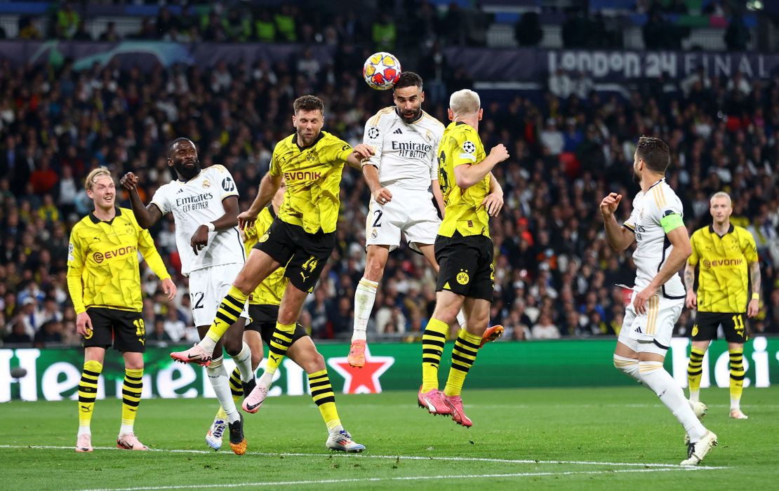 Dani Carvajal scored the first goal for Real Madrid with a brilliant header.