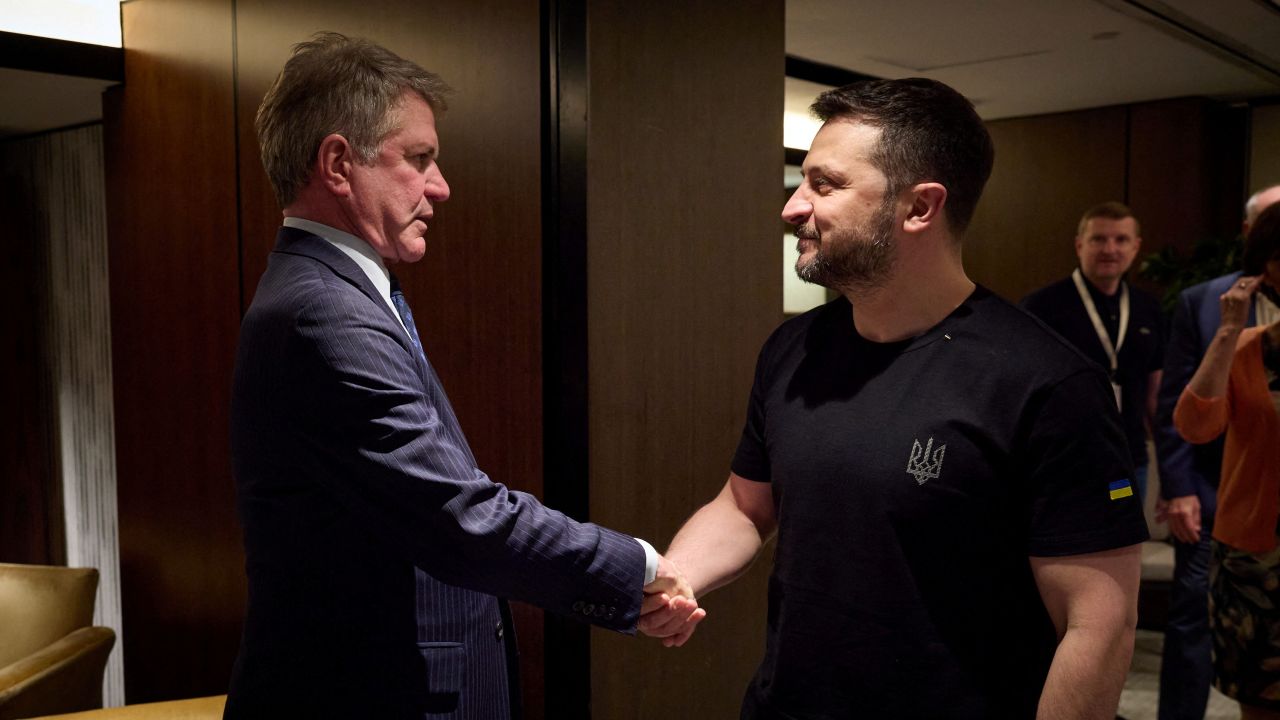 Ukrainian President Volodymyr Zelenskiy and then-Foreign Affairs Committee Chairman Michael McCaul (R-TX) meet at the Shangri-La Dialogue in Singapore, June 1, 2024.