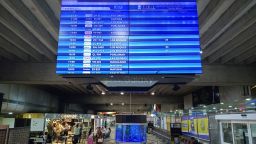 A view of a departures and arrivals screen at the Simon Bolivar International airport in Maiquetia, La Guaira State, Venezuela, in June 2024.