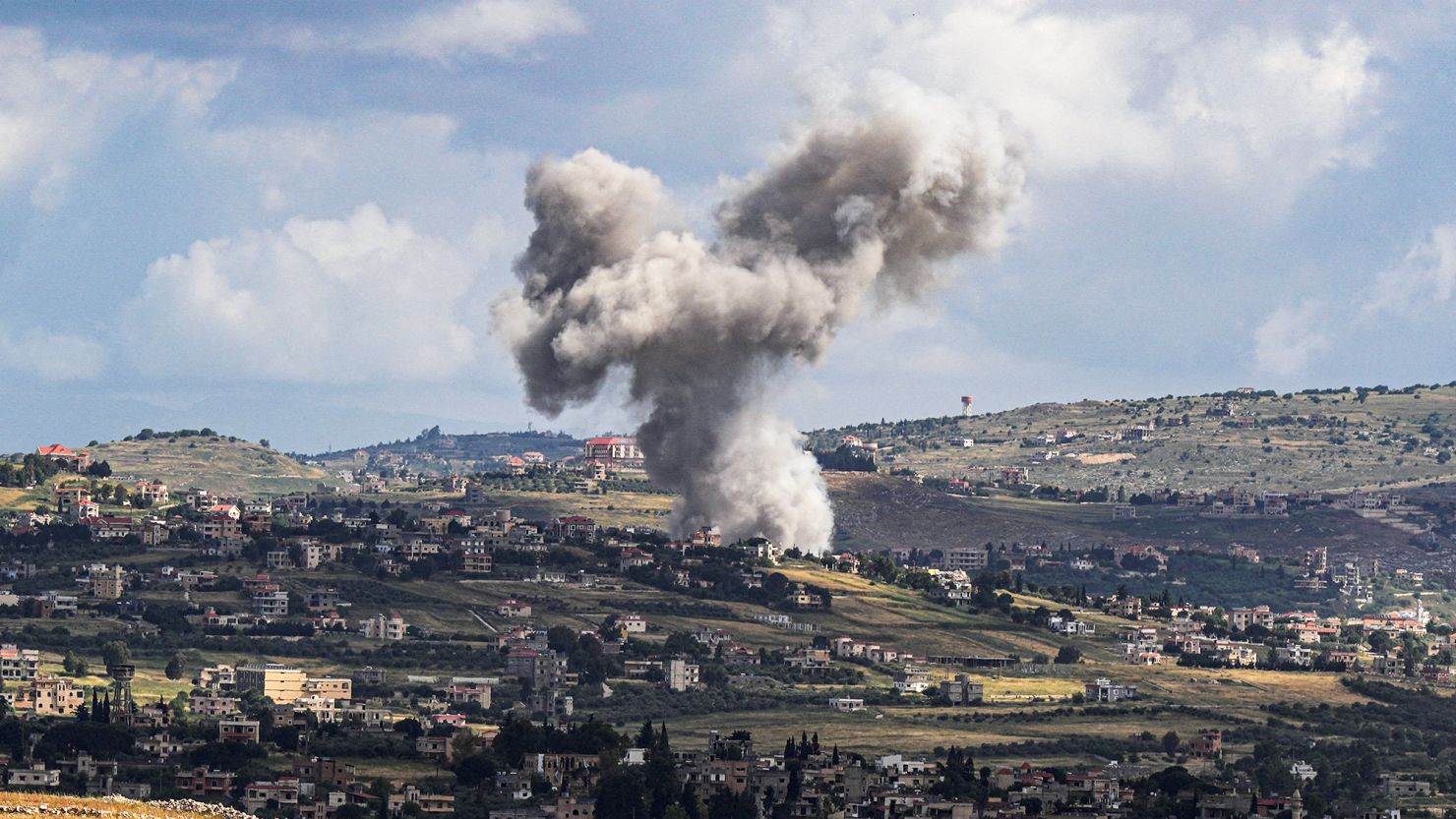 Smoke rises above Lebanon following an Israeli strike, amid ongoing cross-border hostilities between Hezbollah and Israeli forces, on Israel's border with Lebanon on May 5.