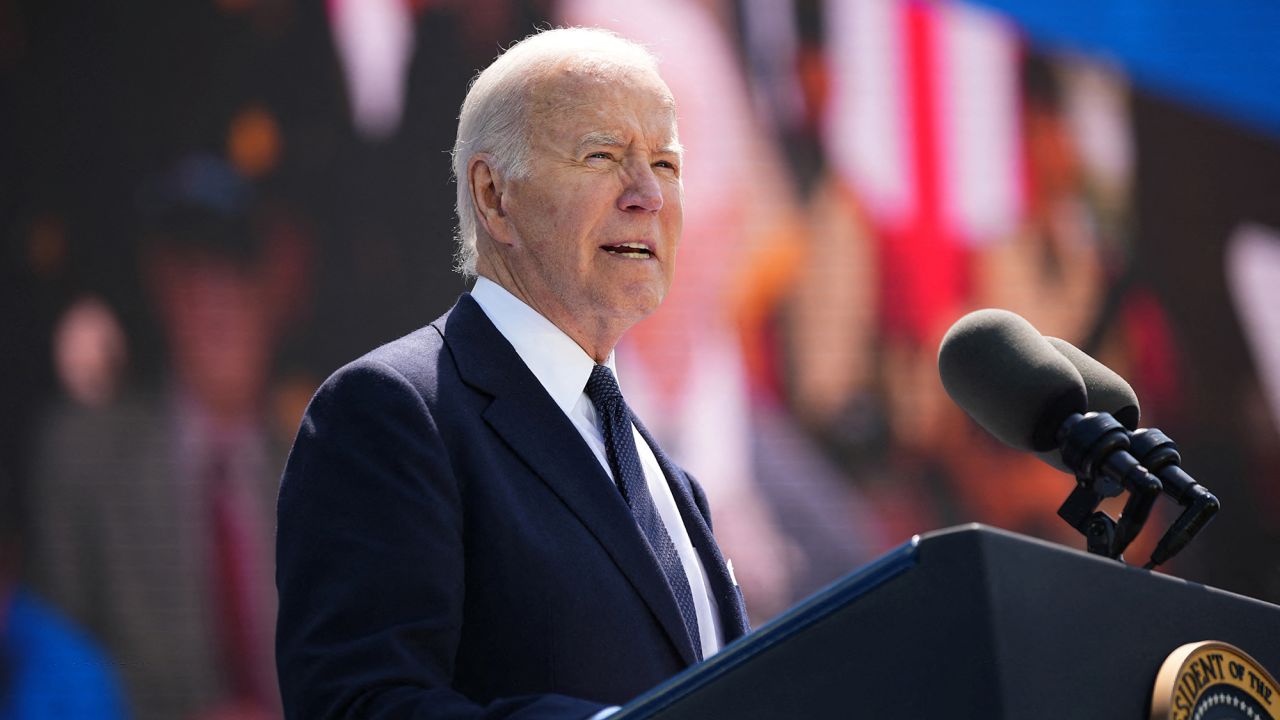 U.S. President Joe Biden delivers a speech during a commemorative ceremony to mark D-Day 80th anniversary, at the U.S. cemetery in Colleville-sur-Mer, Normandy, France June 6, 2024. Daniel Cole/Pool via REUTERS