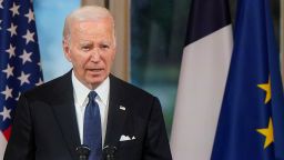 U.S. President Joe Biden speaks at a state dinner held in his honor by French President Emmanuel Macron (not pictured), at the Elysee Palace, in Paris, France June 8, 2024.