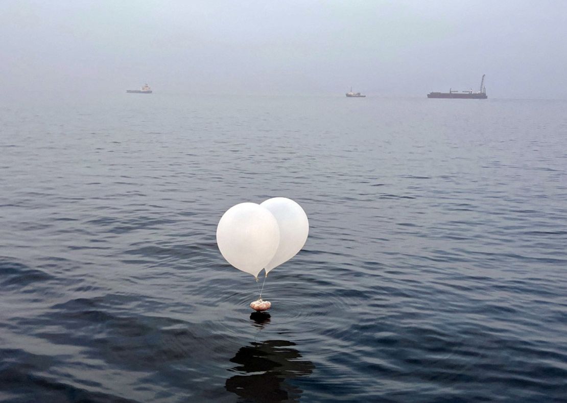 Balloons possibly sent from North Korea seen off the coast of Incheon, South Korea on June 9, 2024.