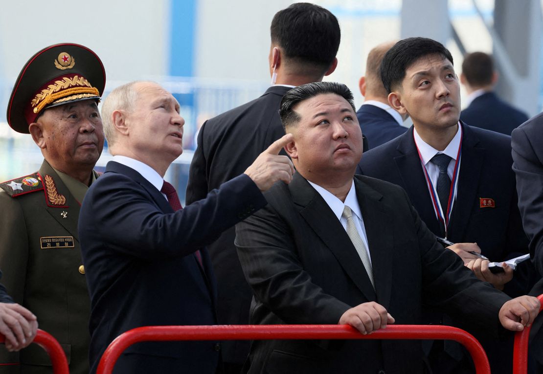 Vladimir Putin and Kim Jong Un during a visit to Russia's Vostochny Сosmodrome, September 2023.