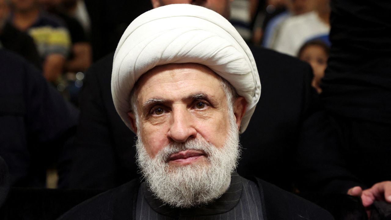 Naim Qassem attends a memorial service in Beirut's southern suburbs, Lebanon on June 19.