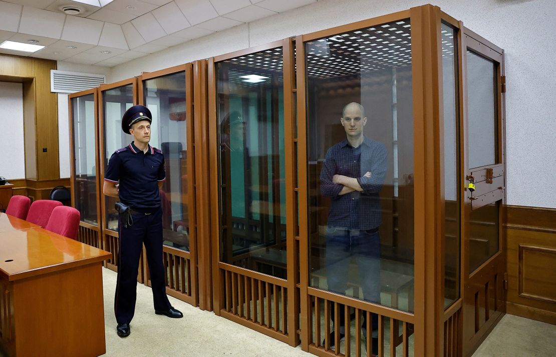 Gershkovich seen inside an enclosure for defendants in Yekaterinburg, Russia on June 26, 2024.