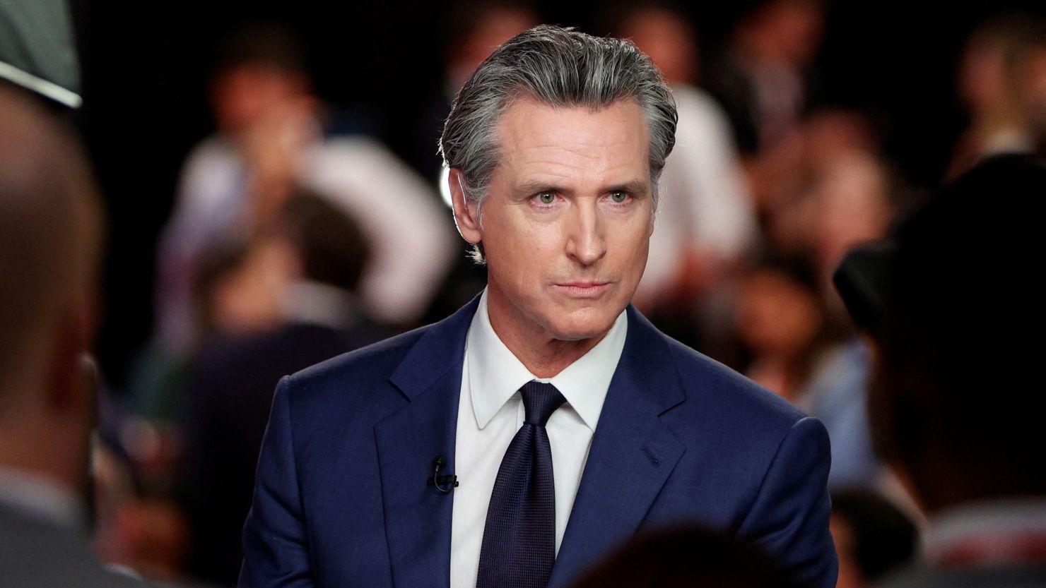 California Governor Gavin Newsom (D) reacts as he speaks to the members of the press on the day of the first presidential debate hosted by CNN in Atlanta, Georgia, U.S., June 27, 2024.