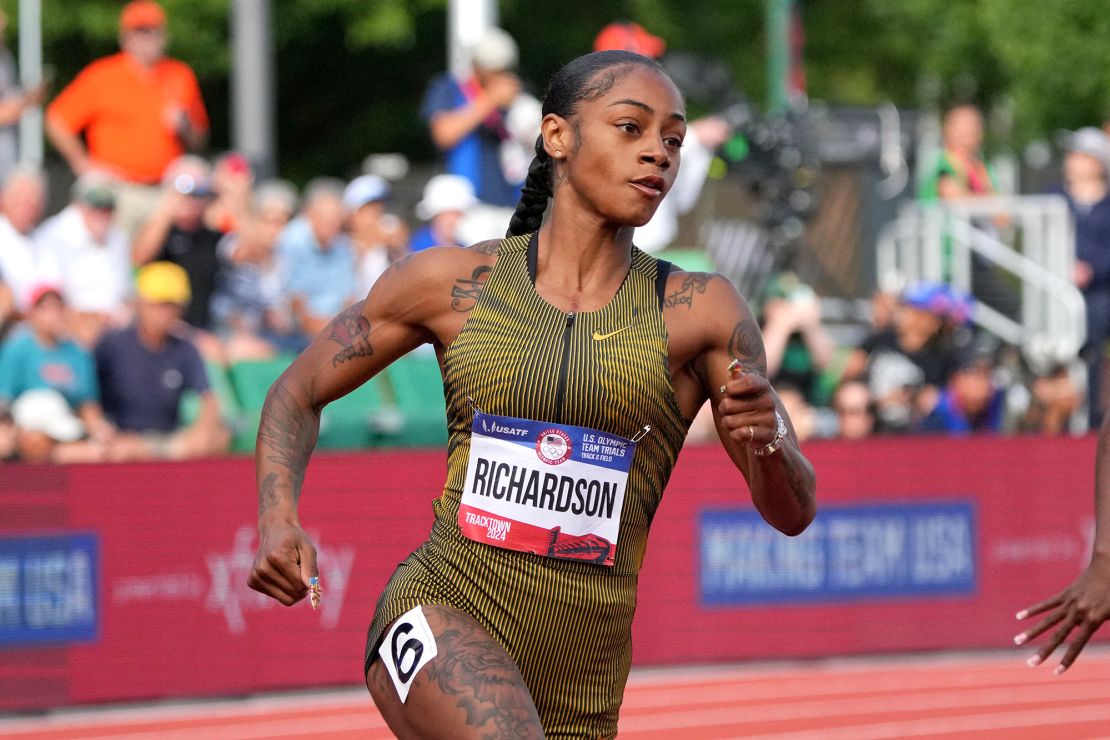 Sha'Carri Richardson wins women's 200m heat in 21.99 for the top time during the US Olympic Team Trials at Hayward Field.