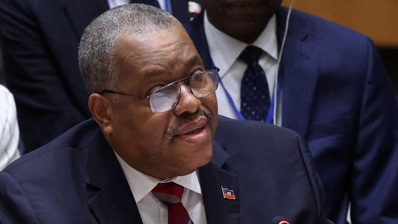 Haiti's Prime Minister Garry Conille speaks during a Security Council meeting at the UN headquarters in New York City, US on July 3, 2024.