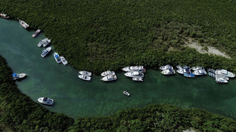 In preparation for Beryl, yachts are anchored in the Nichupté Lagoon in Cancun, Mexico, on Thursday.