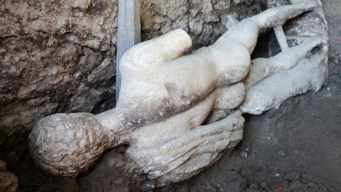 A view shows a marble statue, uncovered by archaeologists at the site of the remains of the ancient city of Heraclea Sinitica, near the village of Rupite, Bulgaria, July 5, 2024. REUTERS/Spasiyana Sergieva