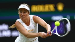 Tennis - Wimbledon - All England Lawn Tennis and Croquet Club, London, Britain - July 8, 2024
Danielle Collins of the U.S. in action during her fourth round match against Czech Republic's Barbora Krejcikova REUTERS/Matthew Childs