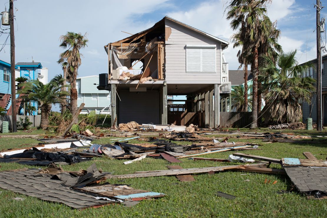 A home stands battered after Hurricane Beryl moved through the area in Surfside Beach, Texas, on July 8, 2024.