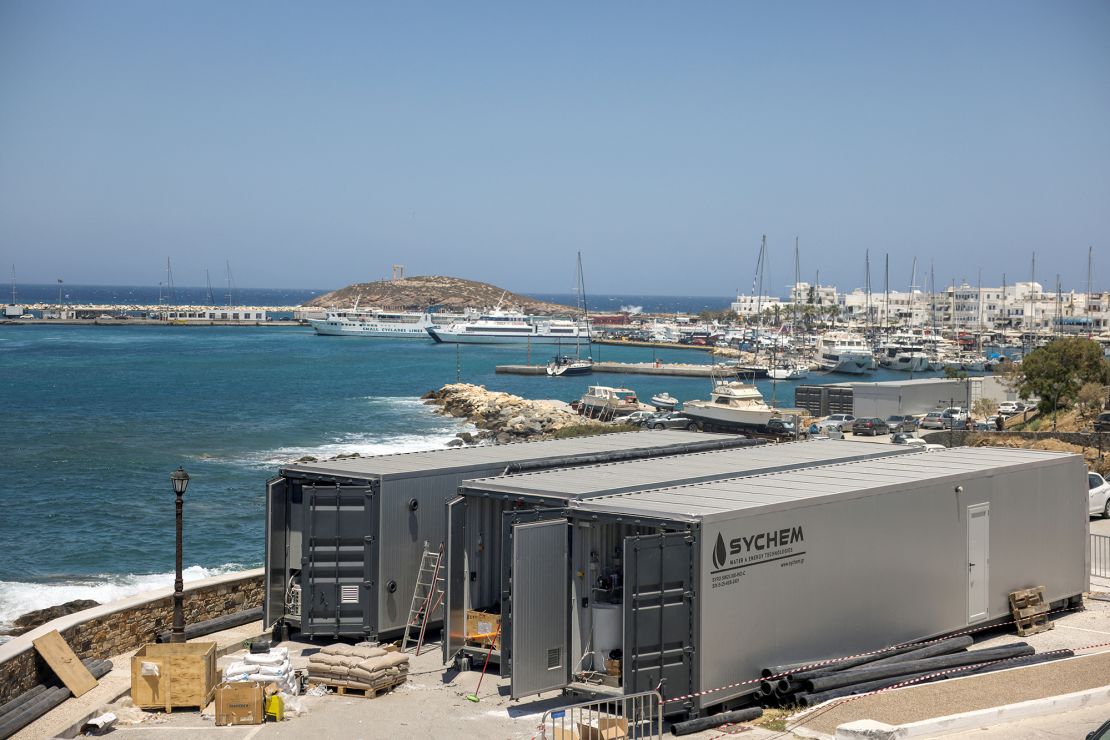 Temporary desalination units on the island of Naxos, Greece.