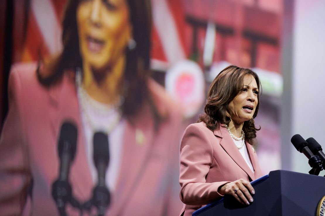 Vice President Kamala Harris speaking at a campaign event in Dallas, Texas, on July 10, 2024.