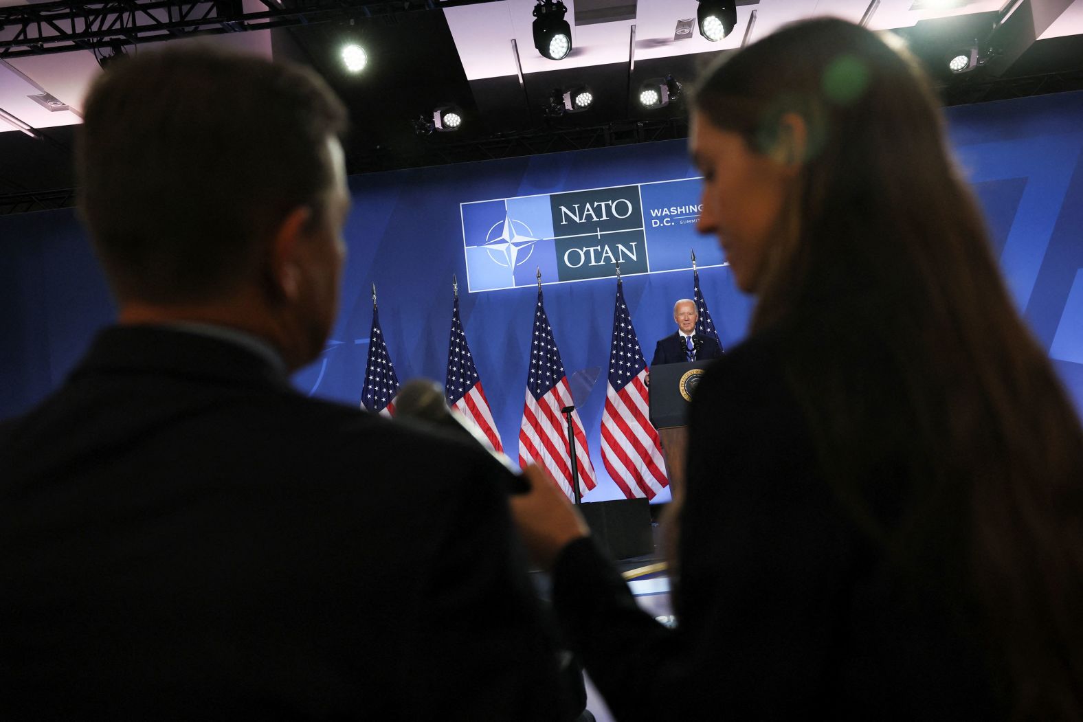 US President Joe Biden speaks at a press conference in Washington, DC, on Thursday, July 11. Biden <a href="index.php?page=&url=https%3A%2F%2Fwww.cnn.com%2Fpolitics%2Flive-news%2Felection-2024-campaign-news-07-11-24%23h_feab8c6623796cf46d3476ec4a1a5b5f">vowed to continue his reelection campaign</a>, saying he will “keep moving” as a growing list of Democratic officials have called for him to step aside.