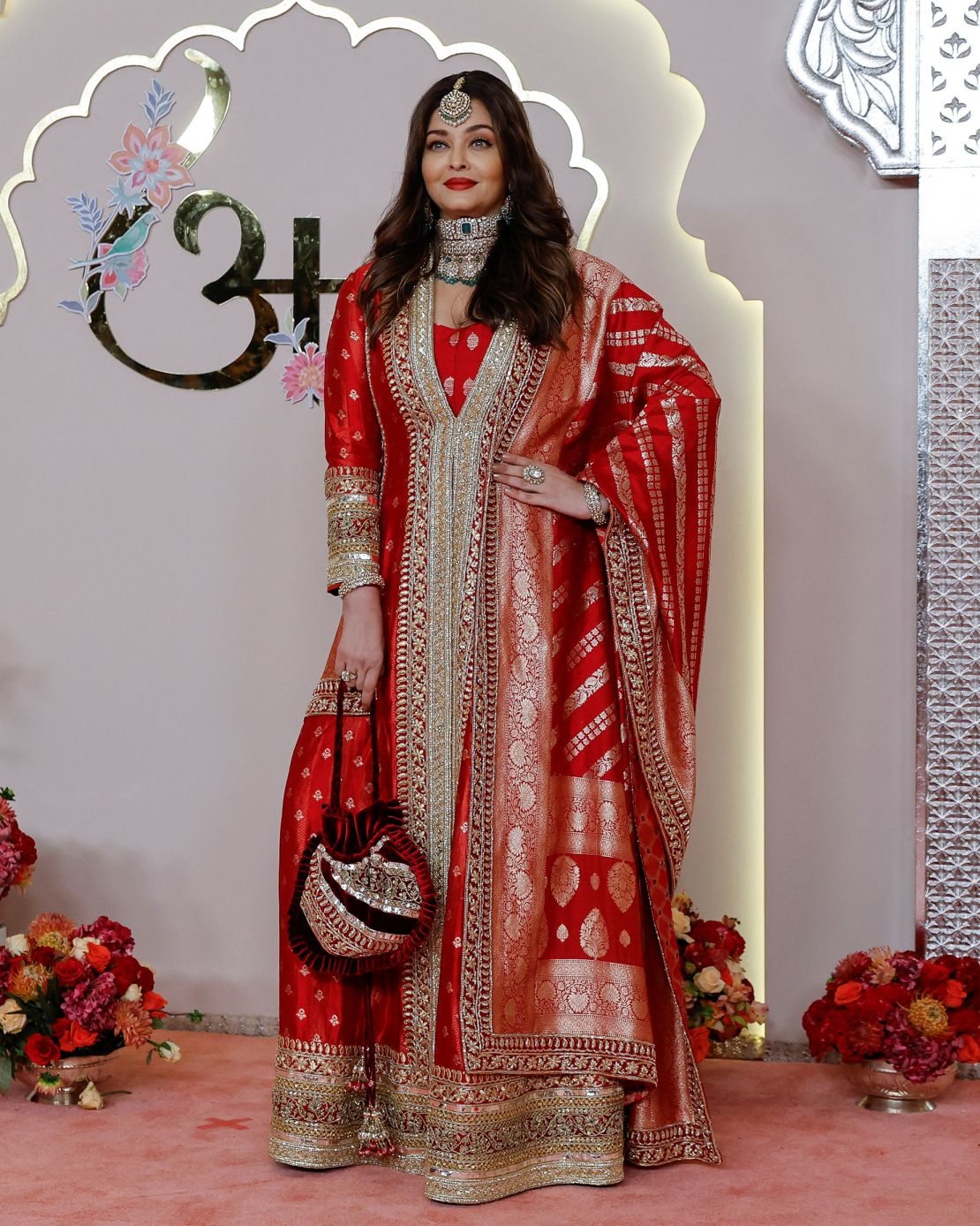 Actor Aishwarya Rai Bachchan was glittering in jewels for the nuptials.