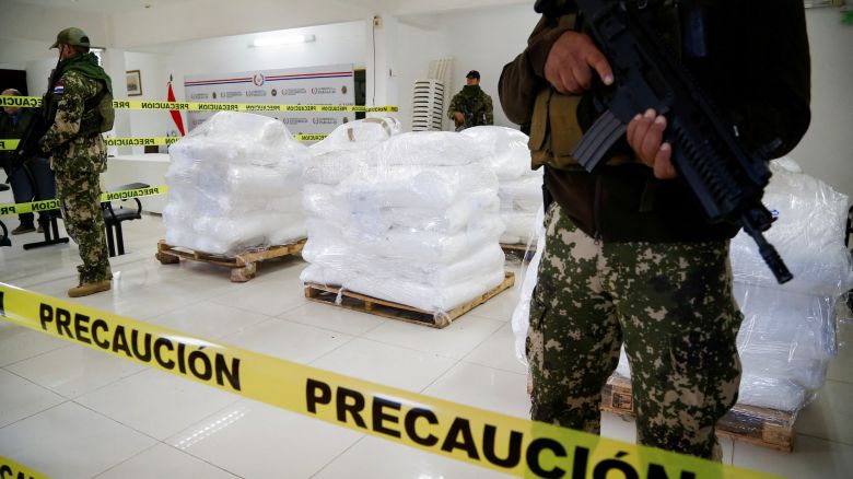 Paraguay's National Anti-Drug Secretariat (SENAD) officers guard drugs seized during an operation in Asuncion, Paraguay, July 16, 2024.