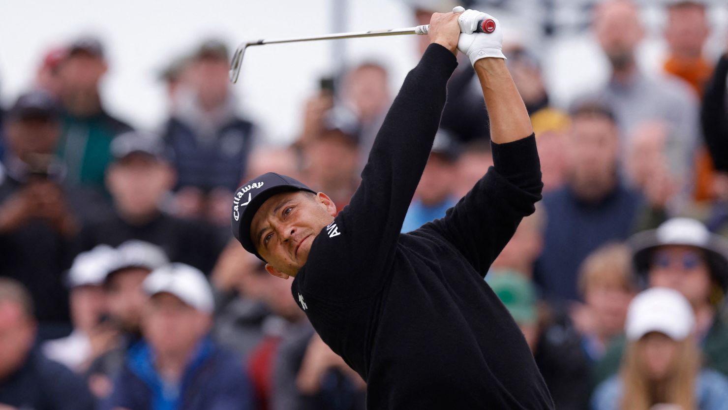 Xander Schauffele hits his tee shot on the 17th hole during the final round of the 2024 Open Championship in Troon, Scotland.