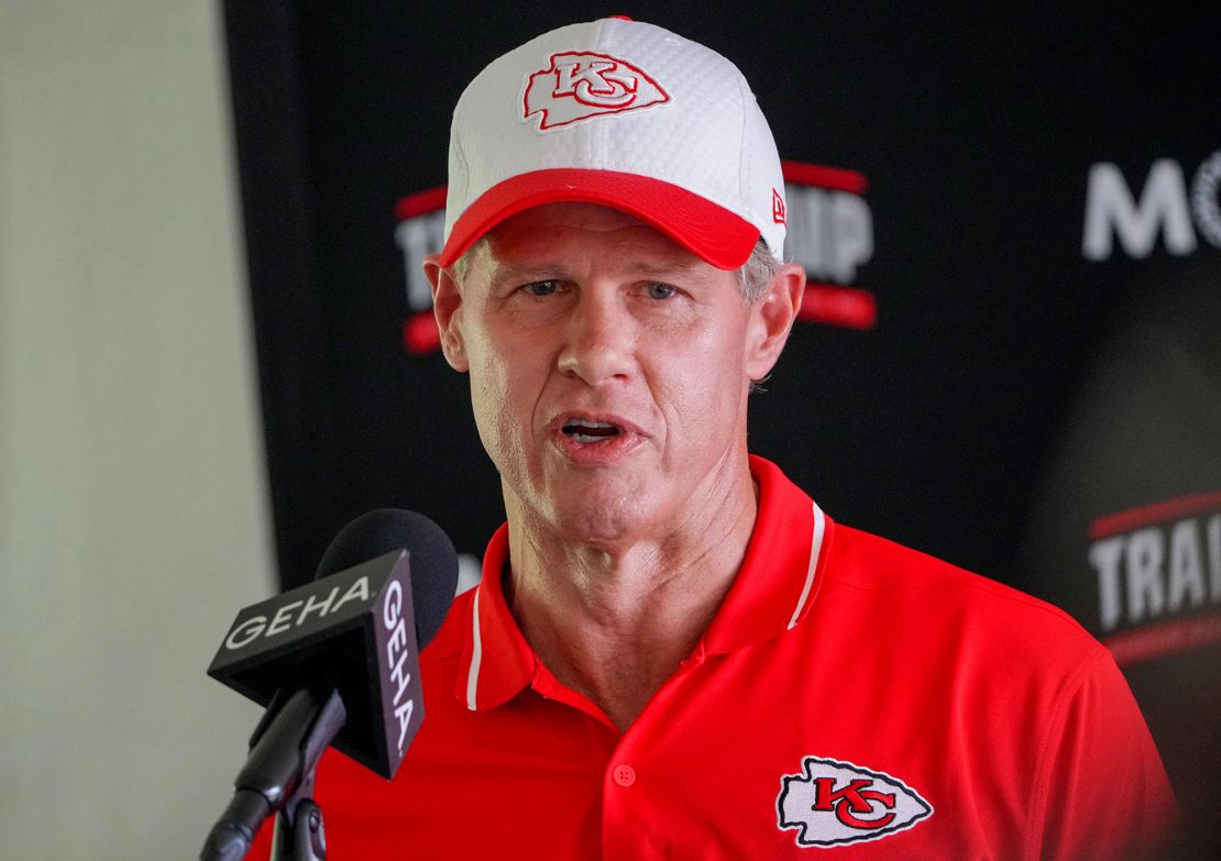 Hunt speaks to media at a Chiefs training camp earlier this year.