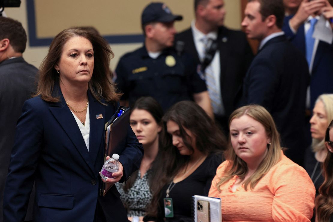 Then-US Secret Service Director Kimberly Cheatle enters a House of Representatives Oversight Committee hearing on the security lapses that allowed an attempted assassination of former President Donald Trump, on Capitol Hill in Washington, DC, on July 22, 2024.