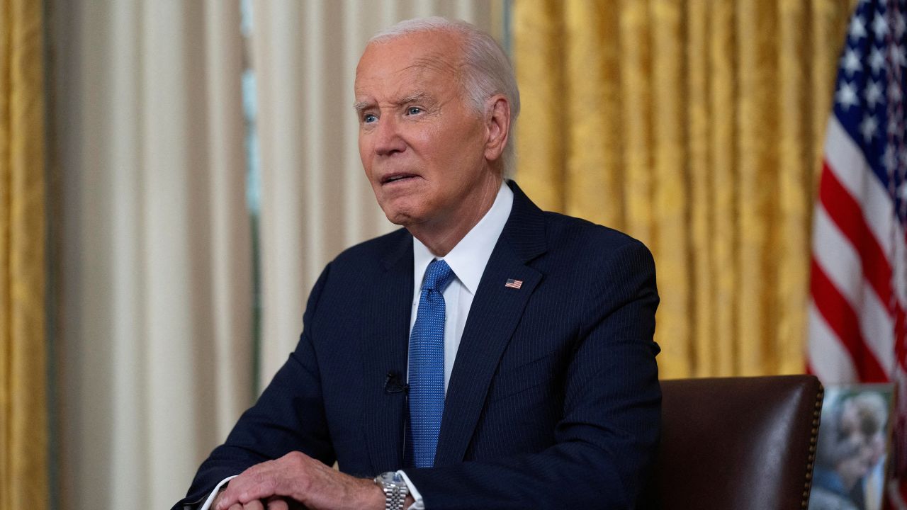 U.S. President Joe Biden addresses the nation from the Oval Office of the White House in Washington, Wednesday, July 24, 2024, about his decision to drop his Democratic presidential reelection bid.