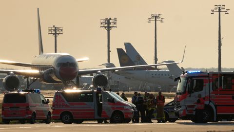 Air traffic has been temporarily suspended due to an action by climate activists at Frankfurt Airport in Frankfurt, Germany on July 25, 2024.