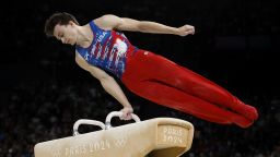 Paris 2024 Olympics - Artistic Gymnastics - Men's Qualification - Subdivision 1 - Bercy Arena, Paris, France - July 27, 2024. Stephen Nedoroscik of United States in action on the pommel horse. REUTERS/Amanda Perobelli