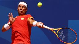 Paris 2024 Olympics - Tennis - Men's Singles Second Round - Roland-Garros Stadium, Paris, France - July 29, 2024.
Rafael Nadal of Spain in action during his match against Novak Djokovic of Serbia. REUTERS/Kai Pfaffenbach