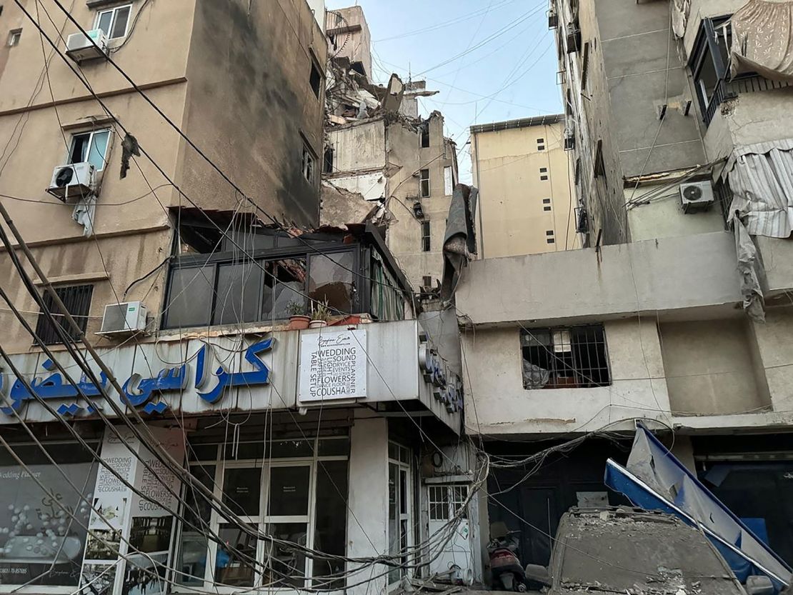 Damage after the strike on Beirut's southern suburbs on Tuesday.